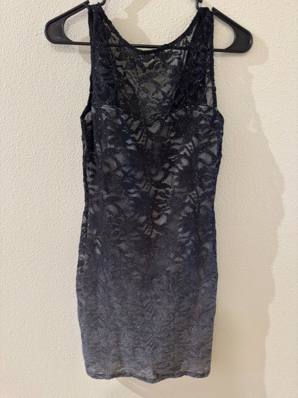 Jump Apparel Metallic Black Glitter Lace Open Back Mini Dress - Size 5/6